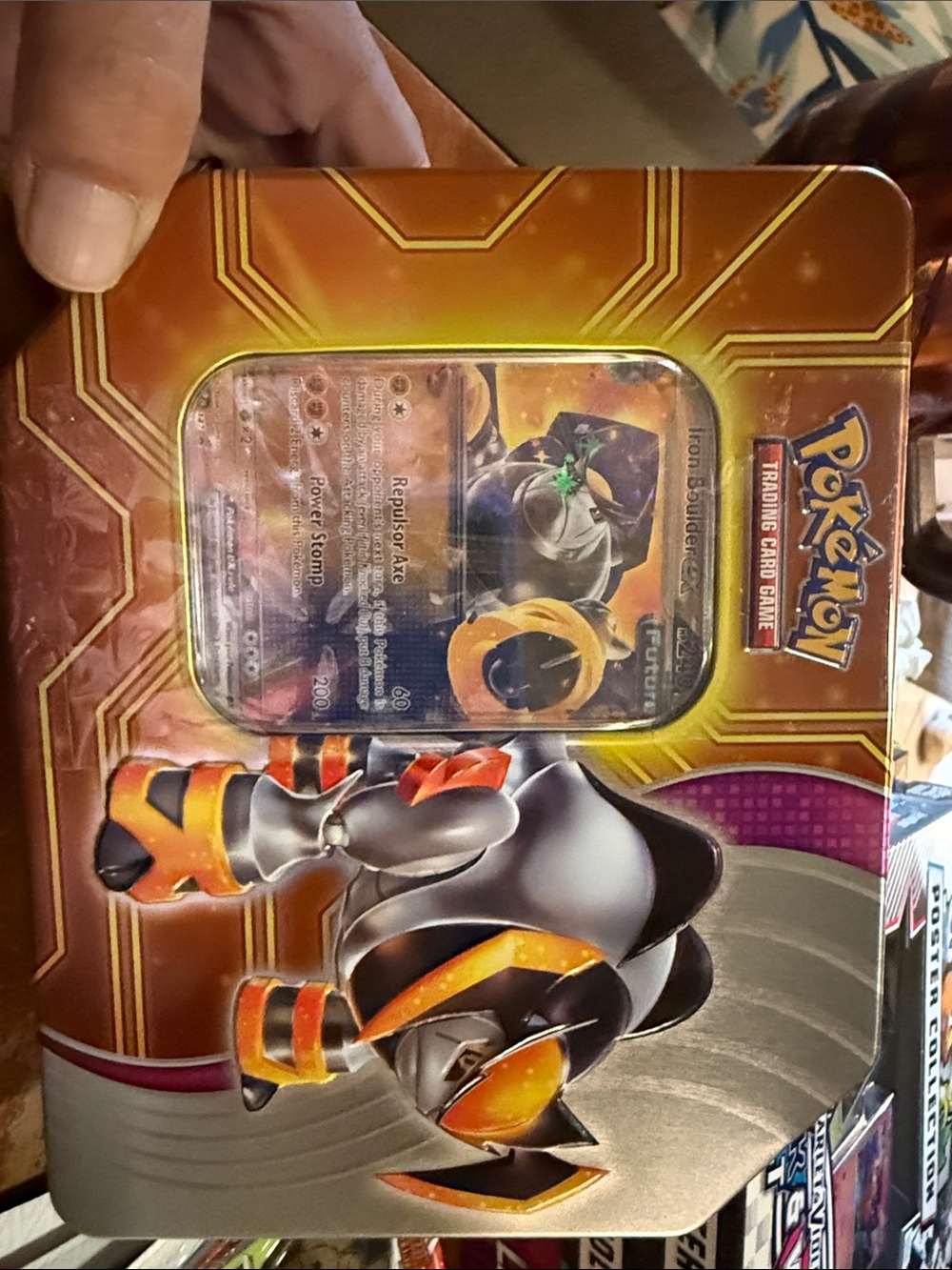 Pokemon Tin with Orange, Gold, Black Artwork